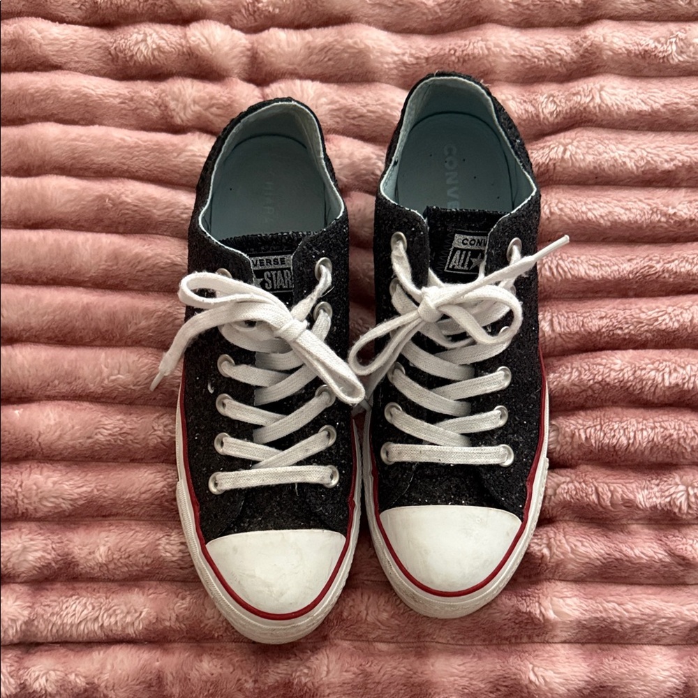 Converse Kids Black Glitter Low-Top Sneakers with White Laces